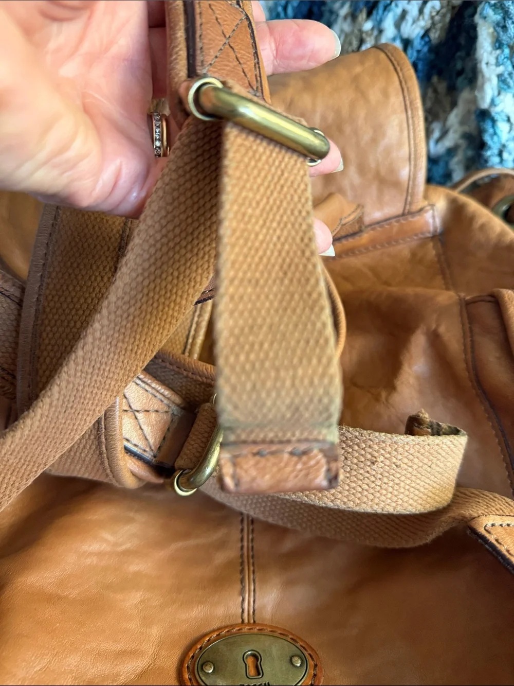 PREOWNED Vintage Fossil Classic Tan Leather Backpack Medium Size